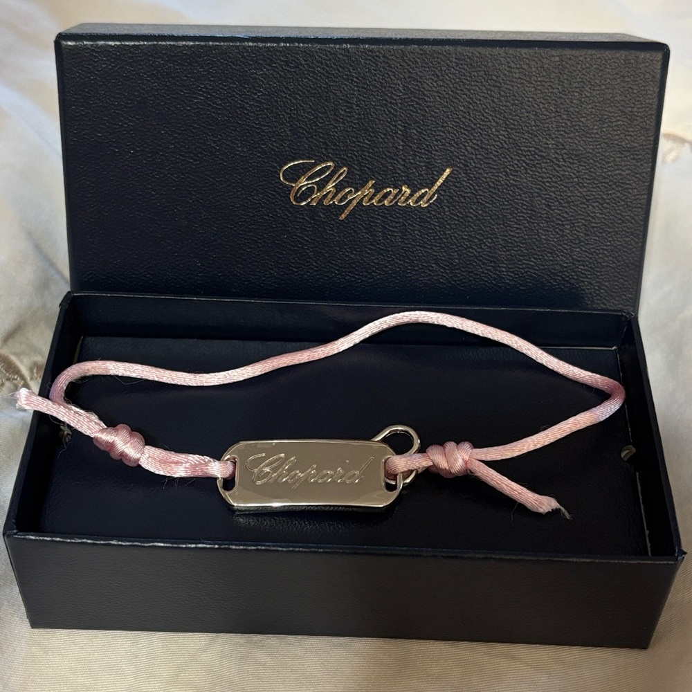 Chopard Pink Cord Bracelet with Silver Plate